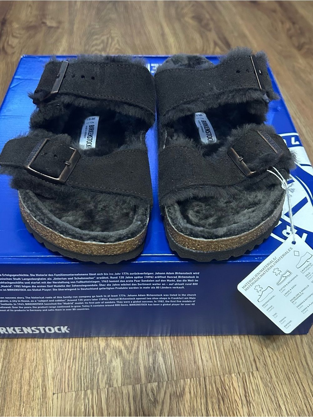 BIRKENSTOCK Arizona brown shearling leather fur sandals shoes women’s eur 38 new - Picture 6 of 7